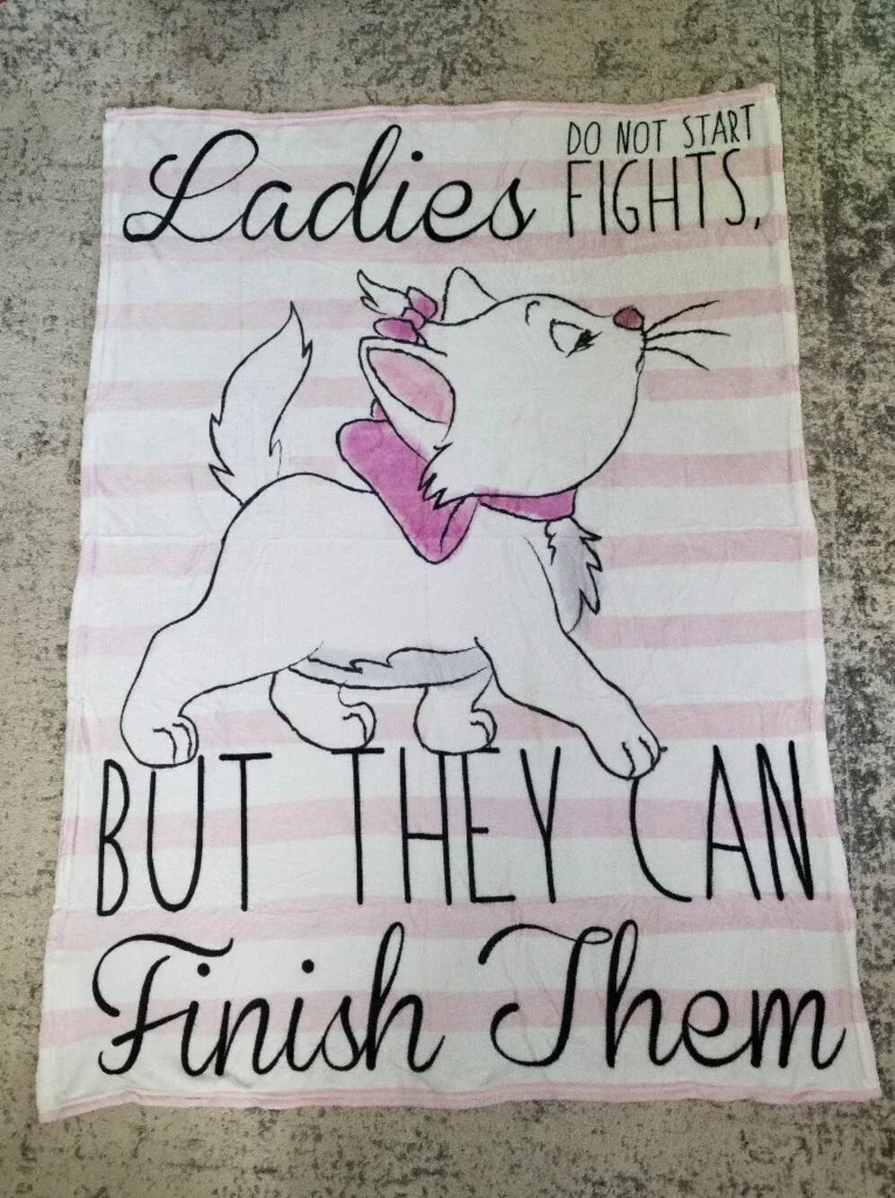 Disney Stripe Pink/White Aristocats Marie Throw Blanket Cat Soft Fleece